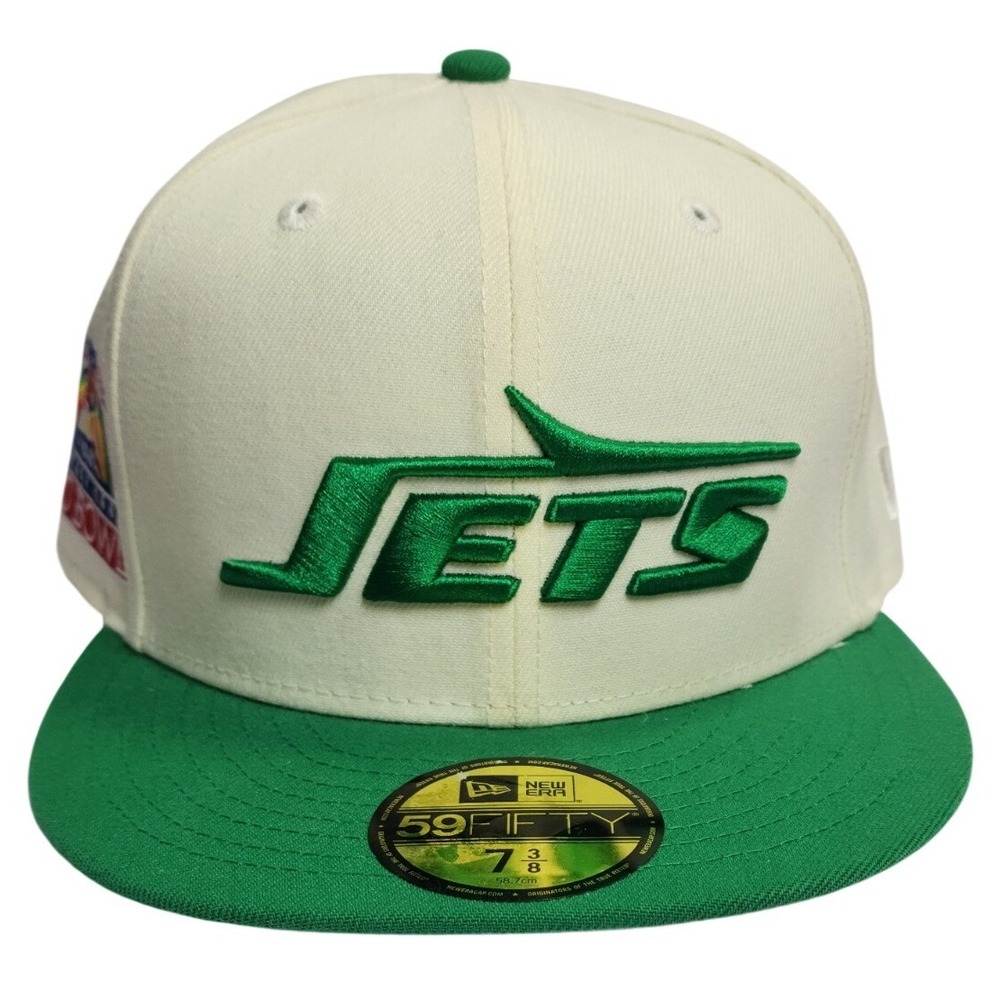 New Era 59FIFTY New York Jets 1990 Pro Bowl Hawaii Fitted Hat‎ 7 3/8 Cream Green